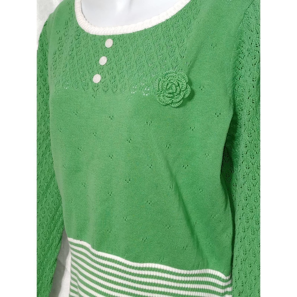 Blutsgeschwister German pointelle eyelet green Sweater crochet flower stripe